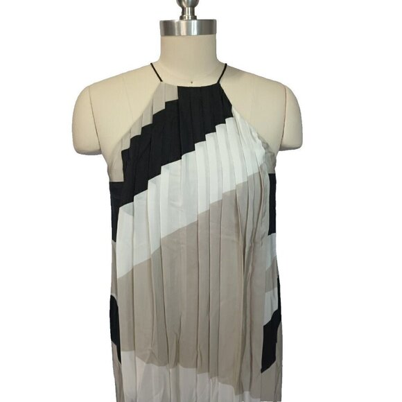 Tibi Revolve Maritime Border Midi Dress Size 0 NWT Ecru Multi Pleated Silk - Picture 5 of 16